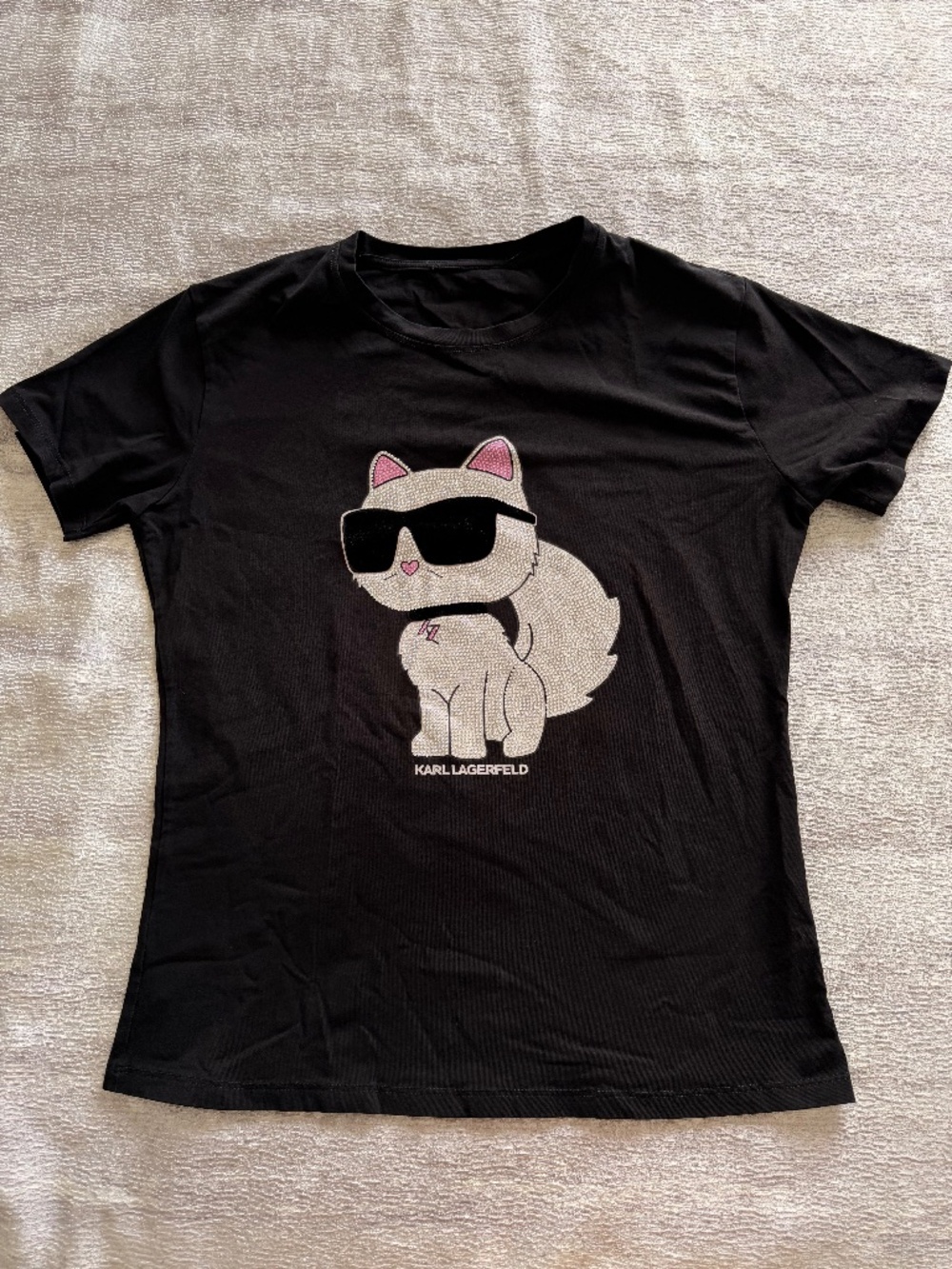 Karl Lagerfeld Tshirt Black Embellished Cat